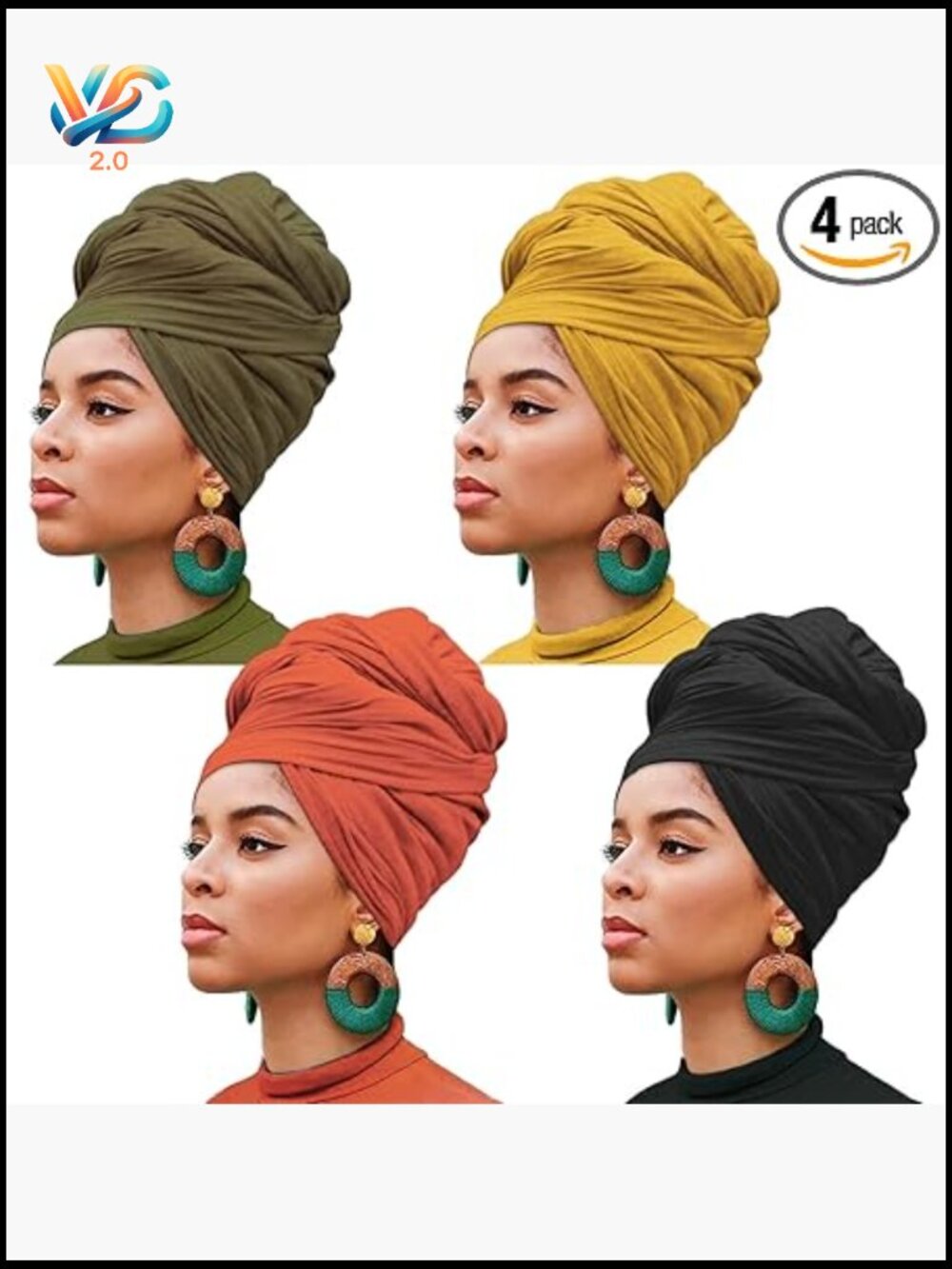 Ultra Soft Breathable Jersey Head Wraps Turban Scarves 4 Pack Stretchy Fashion
